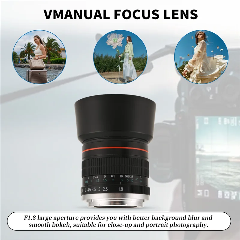 B24B 85Mm F1.8 Camera Lens For Canon F1.8 Large Aperture Fixed Focus Portrait Macro Pure Manual Focus SLR Camera Lens