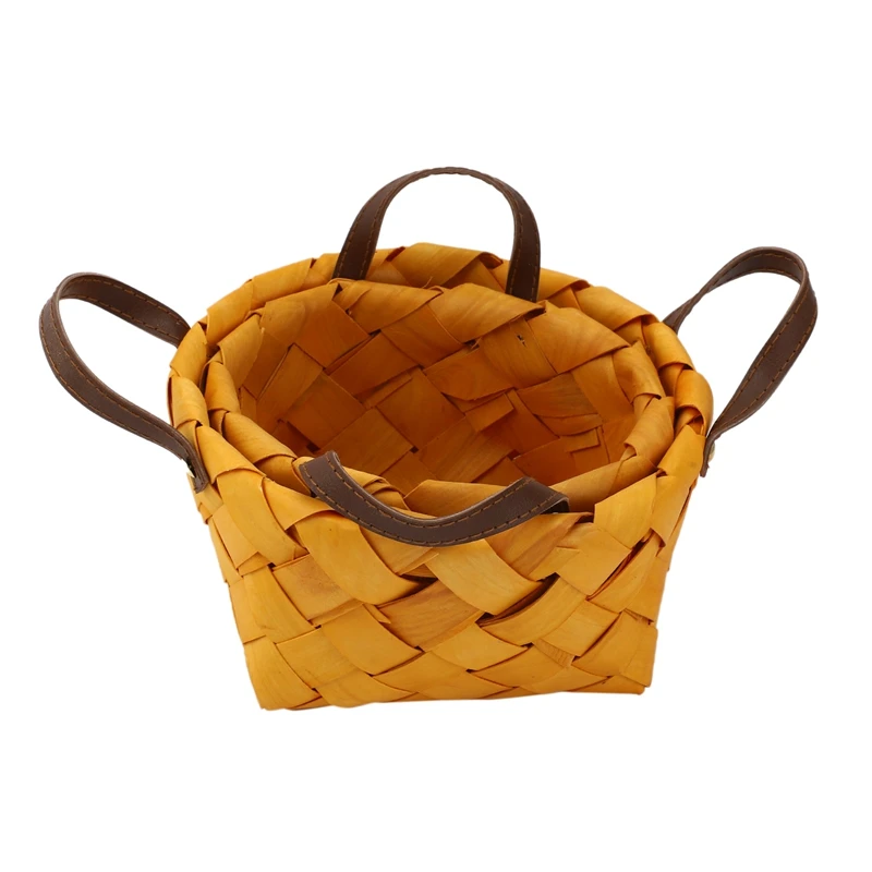 Keranjang penyimpanan buah roti tenun tangan, kotak penyimpanan Chip kayu nampan makanan bulat Jepang 2 buah dengan dekorasi rumah portabel