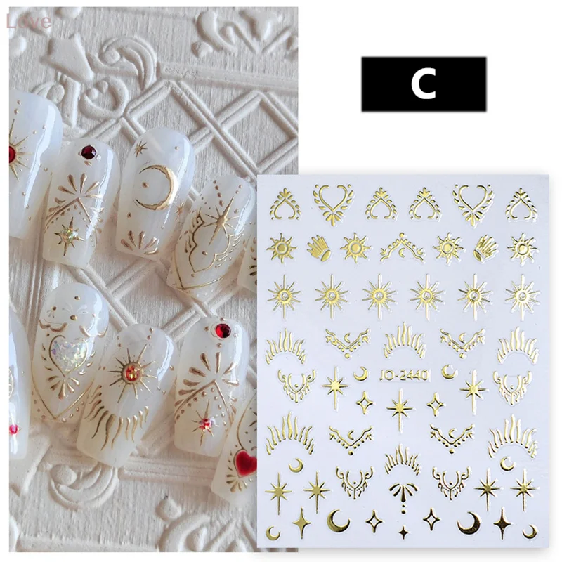 [L&P] ثلاثية الأبعاد الشمس/القمر/النجمة الساخن ختم مسمار الفن ملصق مسمار صائق الذهب والفضة ذاتية اللصق المنزلق