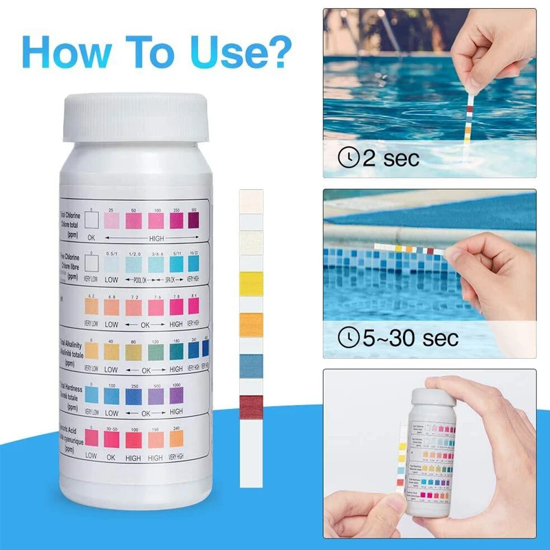 6 In 1 Chlorine PH Test Strips - 50 Strips Multipurpose Water Tester for SPA Swimming Pool Hardness PH Value Detection Tool view 4