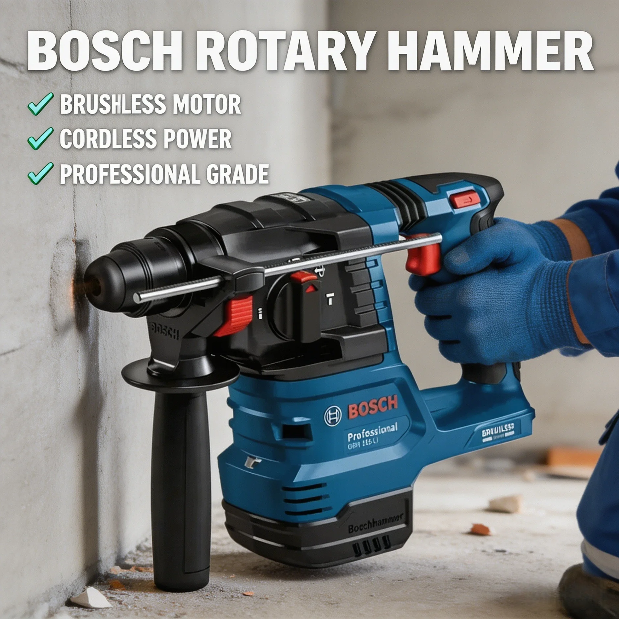 Portable BOSCH GBH185-LI Wireless Rotary Hammer Ergonomic Grip Adjustable Depth Ruler Engineering Power Drill