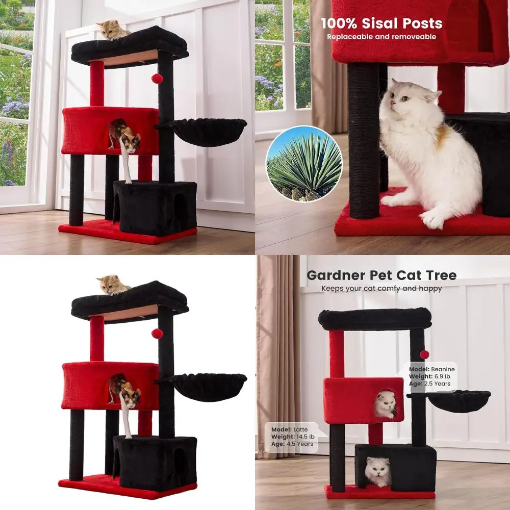 

Прочная кошачья башня среднего и большого размера 41, стойка размером 2,8 дюйма, моющиеся жердочки, компактный дизайн для квартир