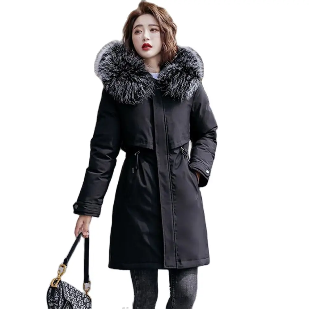 

Fall Winter Women Fleece Inside Parkas Coats Hot Sale Thick Warm Mid-Long Hooded Down Jackets Fur Female Padding Outerwear 6XL