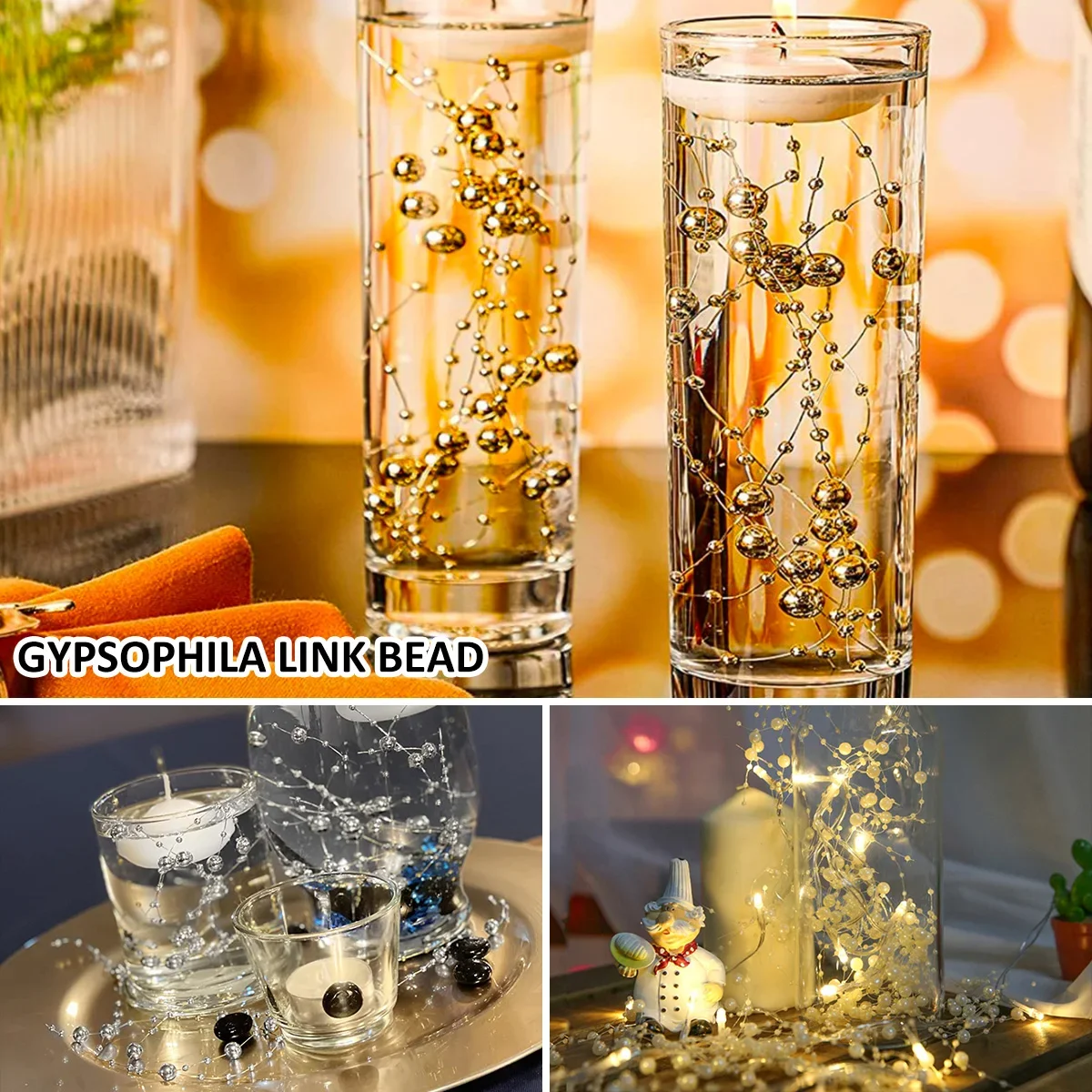 40 Pcs pearl string highlights 177ft artificial plastic pearl strand simulated pearl floating candle vase filled decoration