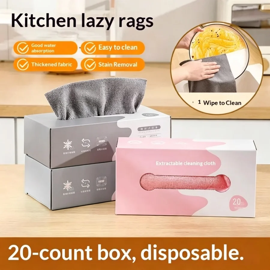 

Disposable Microfiber Cleaning Cloths, 20Pcs/Box Lint-Free Reusable Wiping Towels for Kitchen