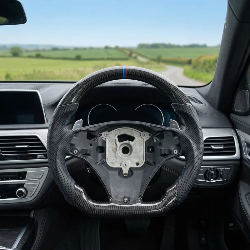 For Sport Heated Vibration Distro Paddle Steering Wheel Leather for Carbon Fiber 3 Spokes 35mm Grip  A3/A5 6 Series 3
