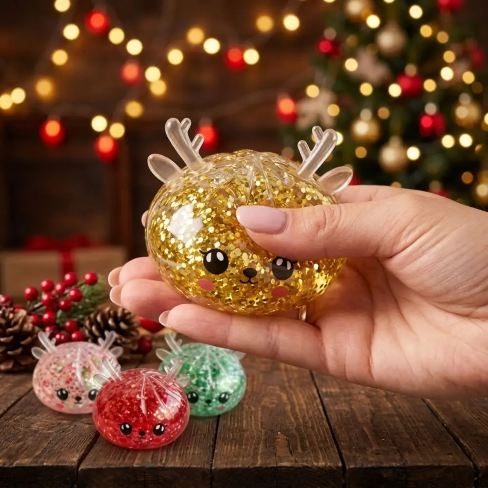 Soft Texture Christmas Stress Squeeze Toy Slow Rise Reindeer Squishy Fidget Ball TPR Glitter Ball Santa Squishy Stress Toy