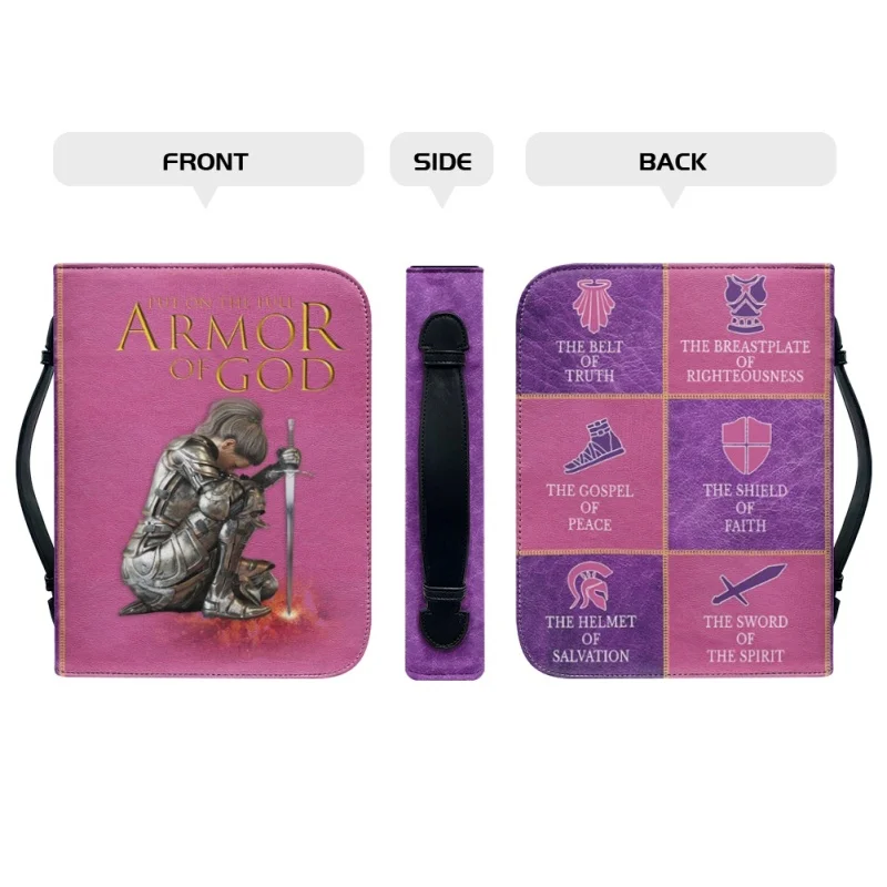 Put On The Full Armor Personalized Bible Cover Pink Purple Bible Cover Christmas Gift Print Leather Bible Bag Women Cross