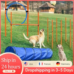 Dog Agility Obstacle Kit Agility Dog Course 3M Dog Tunnel Jump Ring, Jump Pole, Weave Pole For Outdoor Agility Training For Dogs