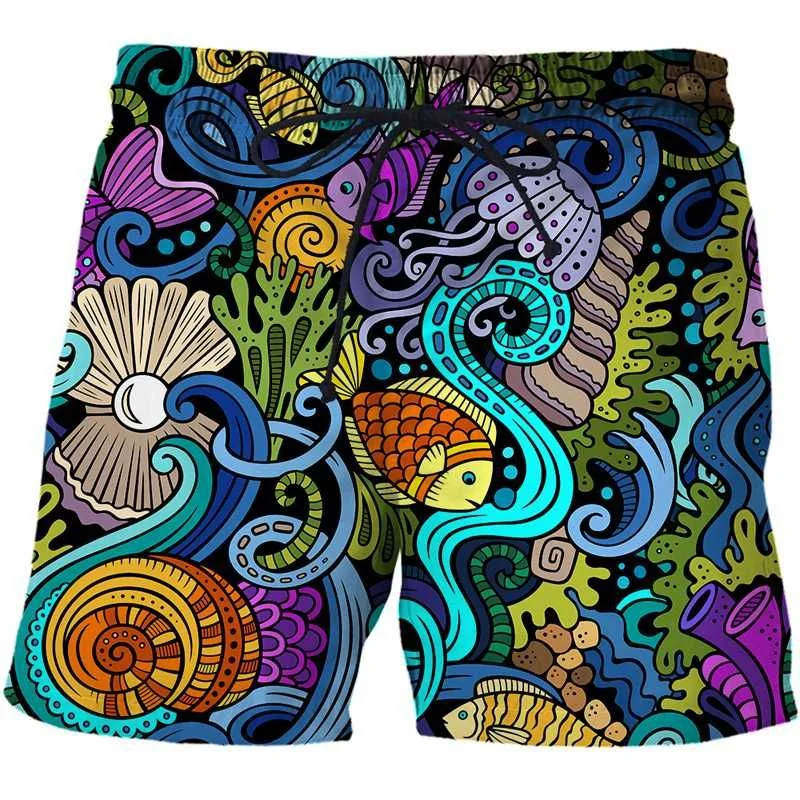 Summer Retro 3D Printed Abstract Fish Beach Shorts For Men Fashion Street Loose Short Pants Cool Surf Board Shorts Kids Clothes