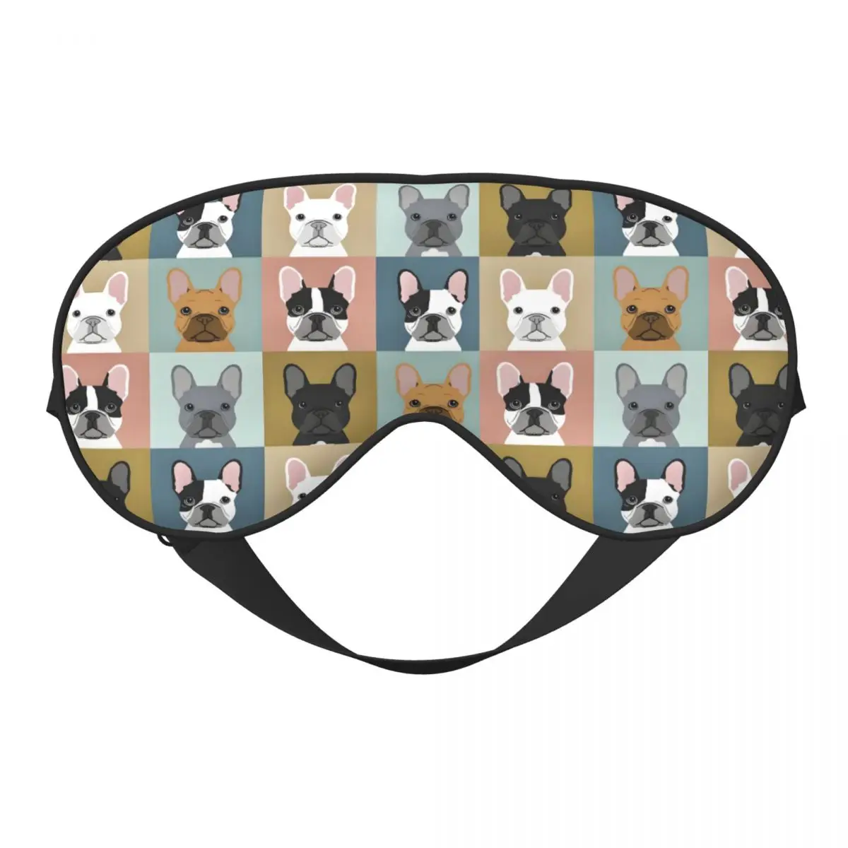 

French Bulldog Portraits Pattern Soft Travel Eye Masks Two Side Blindfolds Creative Frenchie Dog Lover Block Out Light Eye Patch