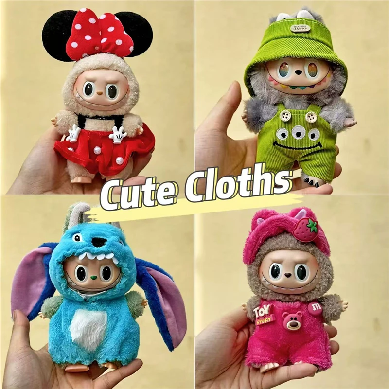 

For Labubu Doll Clothes Plush Three Eyed Pattern Cosplay Starwberry Bear Officer Rabbit Mouse Clothing Dollhouse Accessories