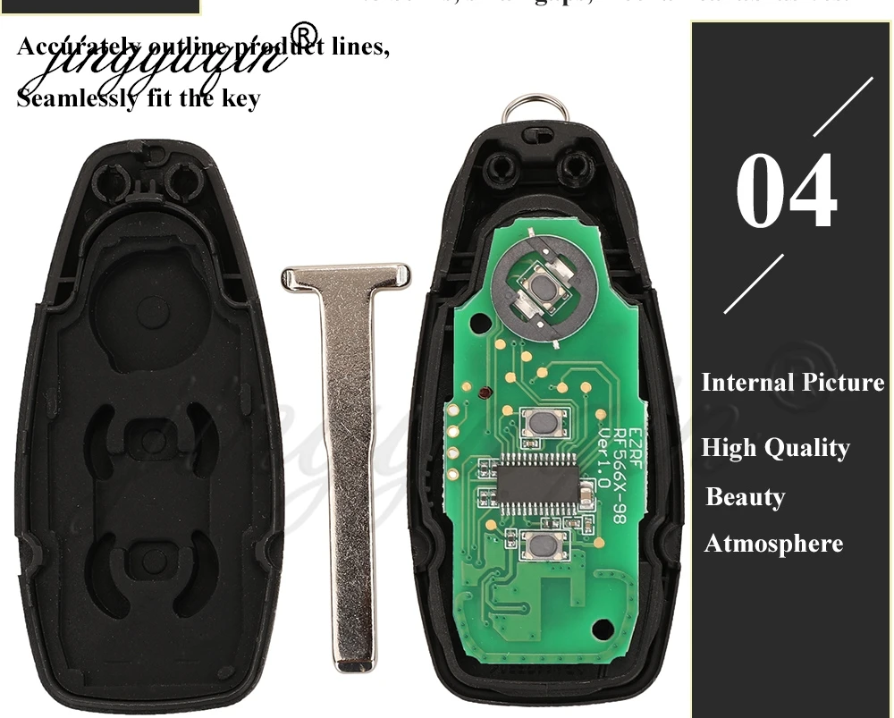 jingyuqin Car Remote Key For Ford Focus Fiesta C-Max Mondeo Ecosport Galaxy Kuga Smart Keyless 2/3Button 4D63 433MHz KR55WK48801