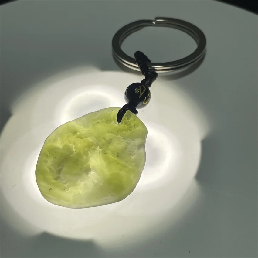 Green glass meteorite pendant - Czech meteorite energy stone - Clear dream energy stone keychain