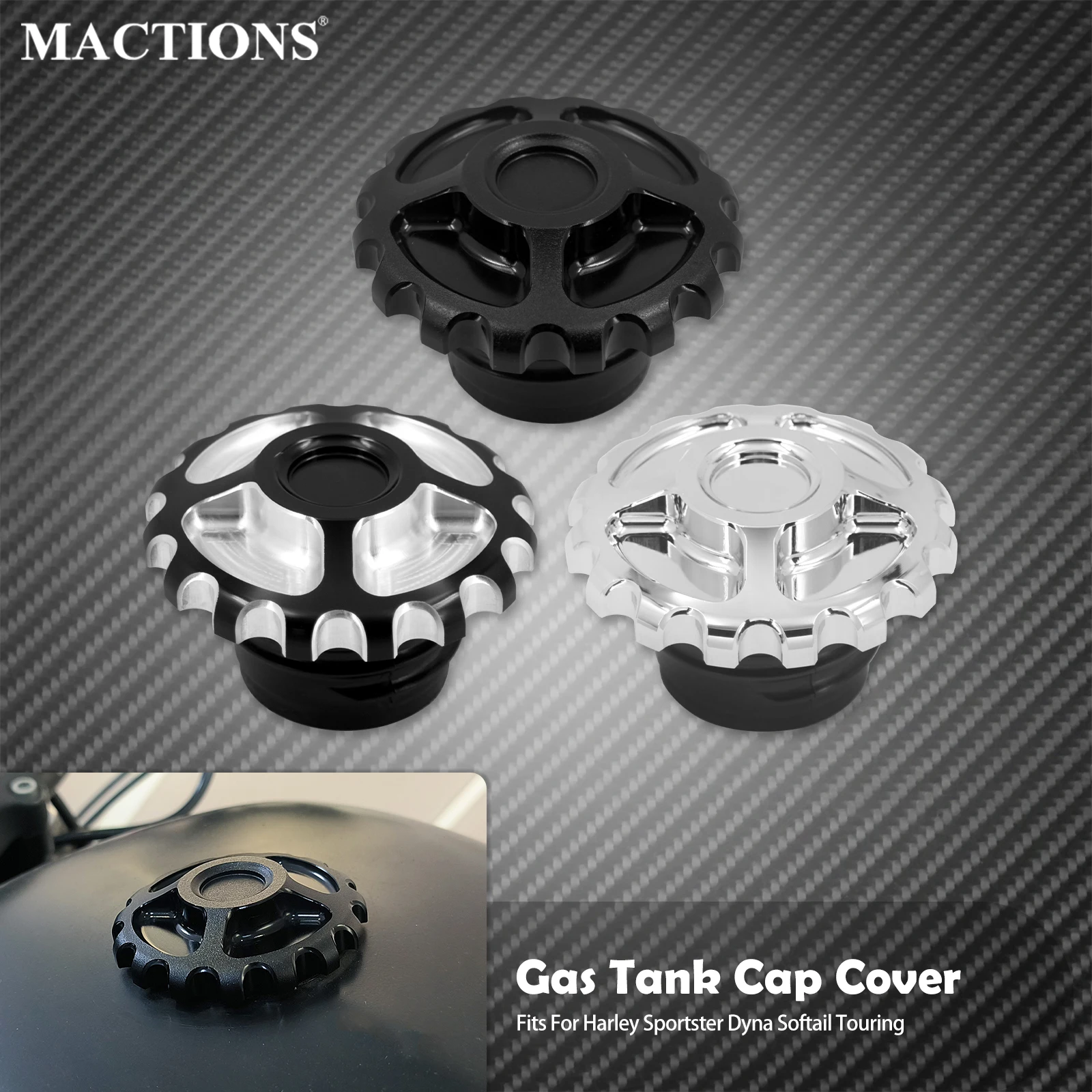 

Motorcycle Vented Gas Tank Cover Black/Chrome For Harley Touring Road King Softail Fat Boy Sportster XL 1200 Fuel Oil Tank Cap