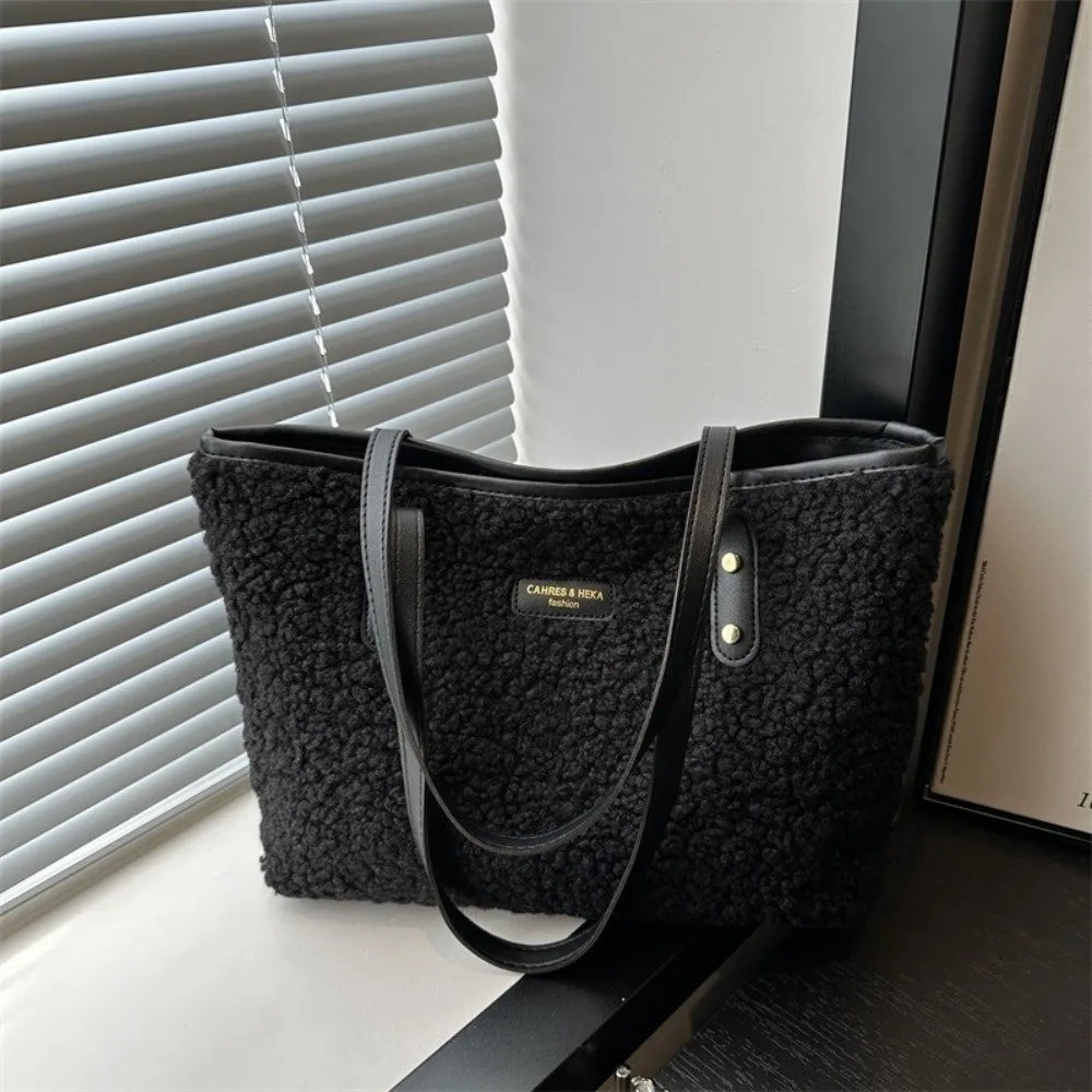 

Fashion Lamb Wool Shoulder Bag Multifunctional Portable Tote Bag Large Capacity Handbag Women
