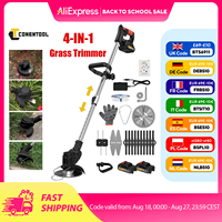 CONENTOOL 21V Cordless Electric Brush Cutter Grass Trimmer Lawn Mower with 4 Type Blades Garden Weeding for Makita 18V 2 Battery