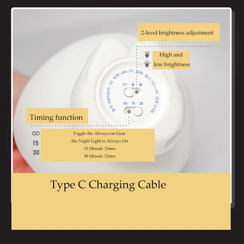 Imagem -06 - Dimmable Usb Carregamento Quarto Cabeceira Nightlight Eye Care Bonito Bebê Luz da Noite Skin-friendly Kid Lâmpada Crianças Kawaii Home Presente