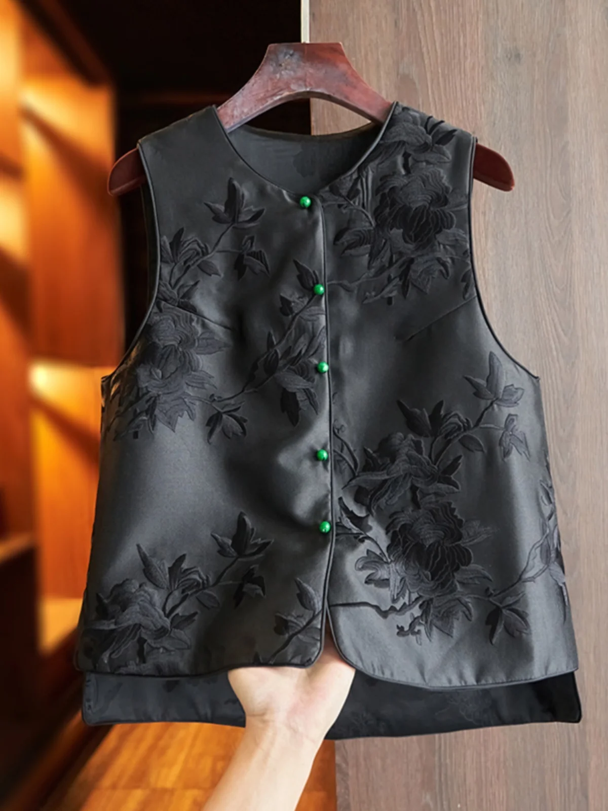 

Retro Chinese Trendy Women's Vest Heavy Embroidery New Chinese Sle Tang Suit Coat Top round Ne Button Pure Color