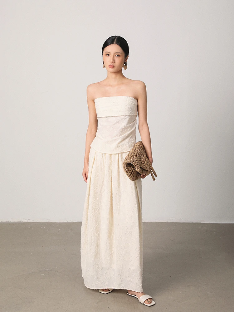 

Vimore Романтическая льняная хлопковая текстура Плиссированный топ-бюстье Женская шаровая юбка f Комплект с юбкой Французский Sle ort Sve круглый...