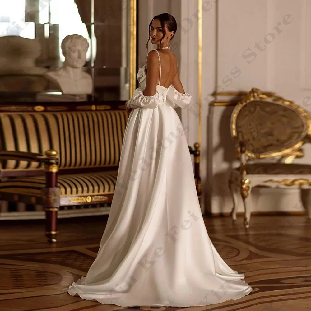 Sexy Backless Mermaid Wedding Dresses Gorgeous Off Shoulder Sleeveless High Split Fluffy Princess Style Mopping New Bride Gowns