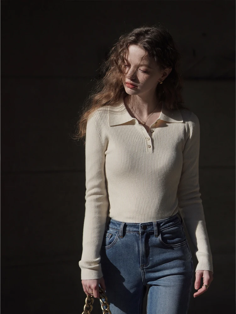 

ChillCozy Women's Slim Fit Ne Knitwear Wool Silk Mixed Stripe Pattern Winter Faion Casual Sle Long Sve Crew Ne