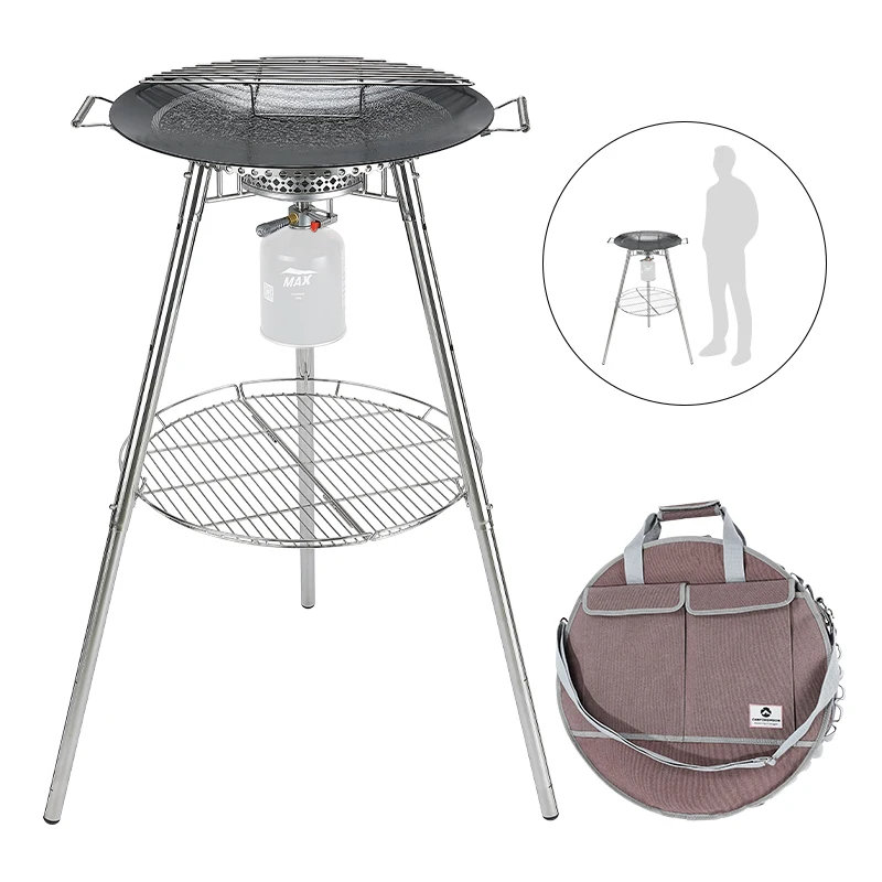 

Campingmoon Camping Gas Stove Fire Grill Outdoor Stainless Steel Bbq Grill Folding Outdoor Bake Grill with Cast Iron Fry Plate