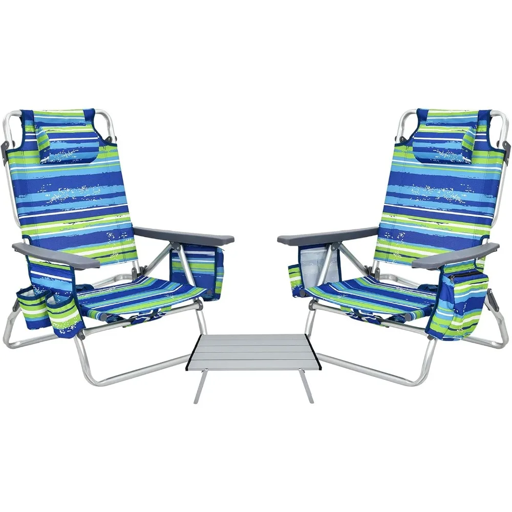 

Beach Chairs, 2-Pack Backpack Camping Chair with Armrest, Cooler Bag, Cup Holder, Towel Bar & Side Pockets, Sunbath Sling Tanni