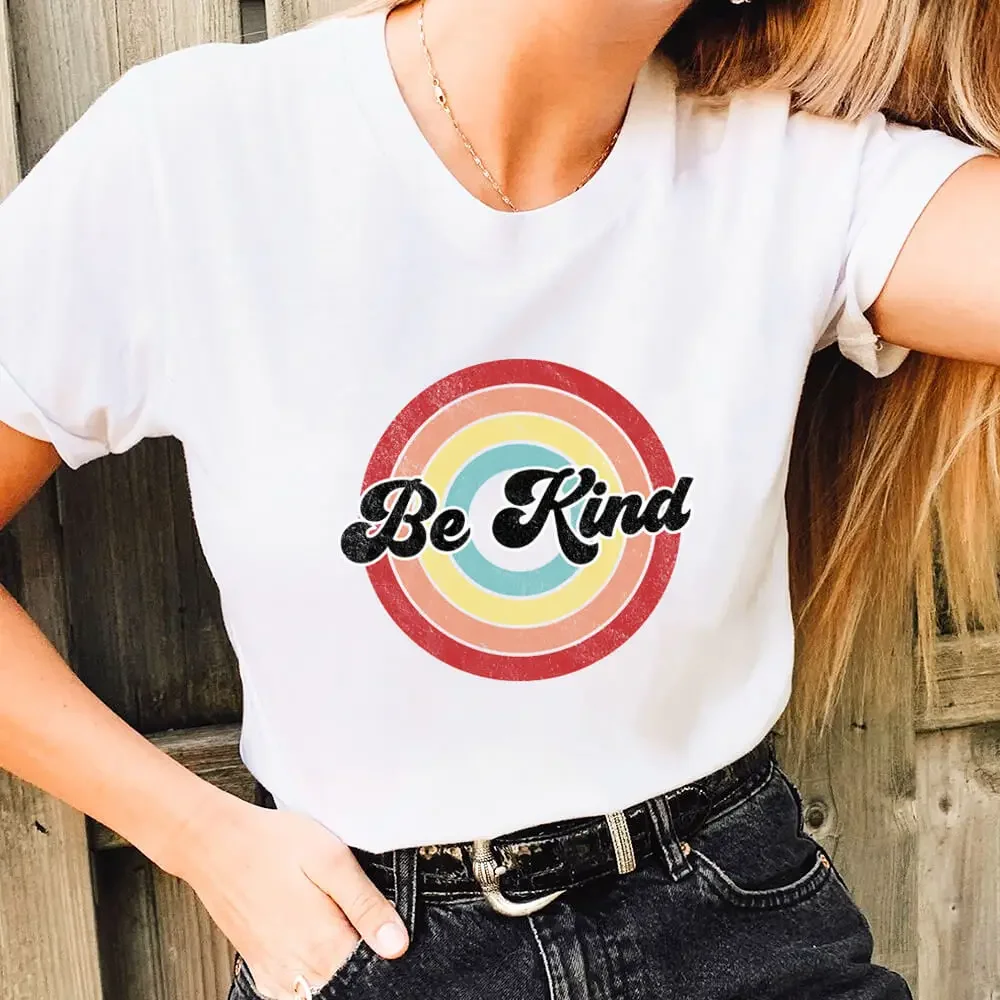 Print T Shirt Cotton Women Kindness Shirts Women's Summer O-Neck Pullovers Short Sleeve Top Graphic Clothing Female Casual Tee