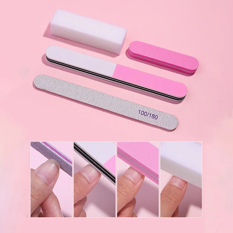 7Pcs Professional Manicure Kit Stainless Steel Cuticle Pusher File Buffer Block Dead Skin Fork Nail Brush DIY Nail Art Tools Set