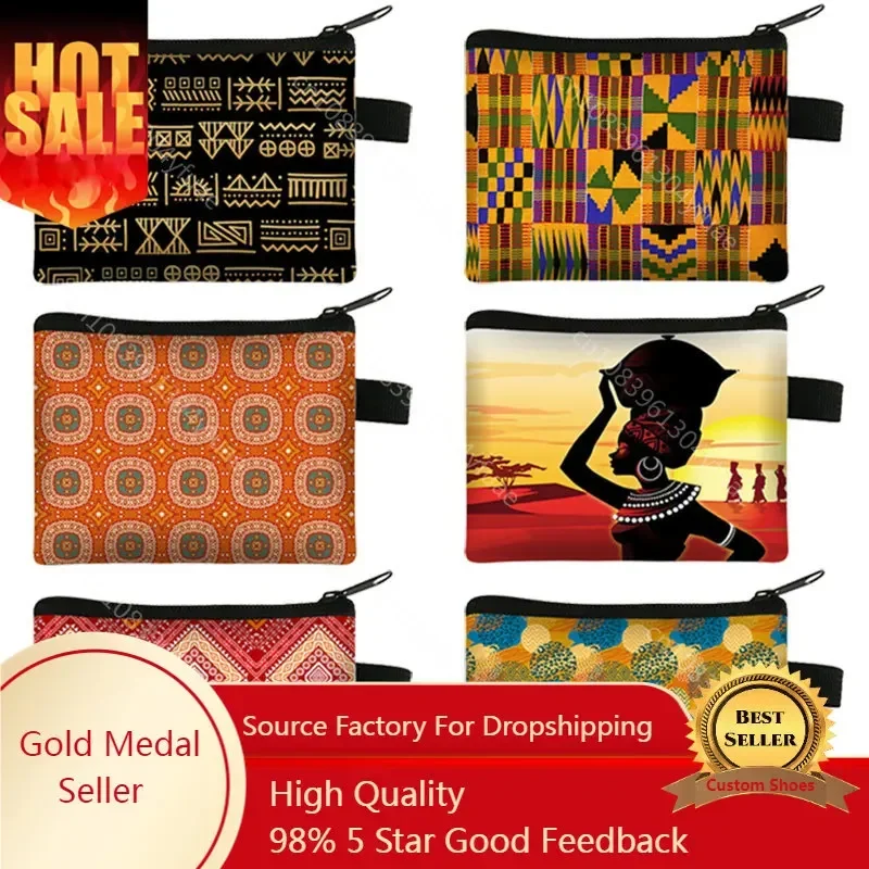

Afro Tribal Ethic Print Coin Purse African Women Coin Bag Africa Traditional Pattern Earphone Credit Card Holder Small Wallet