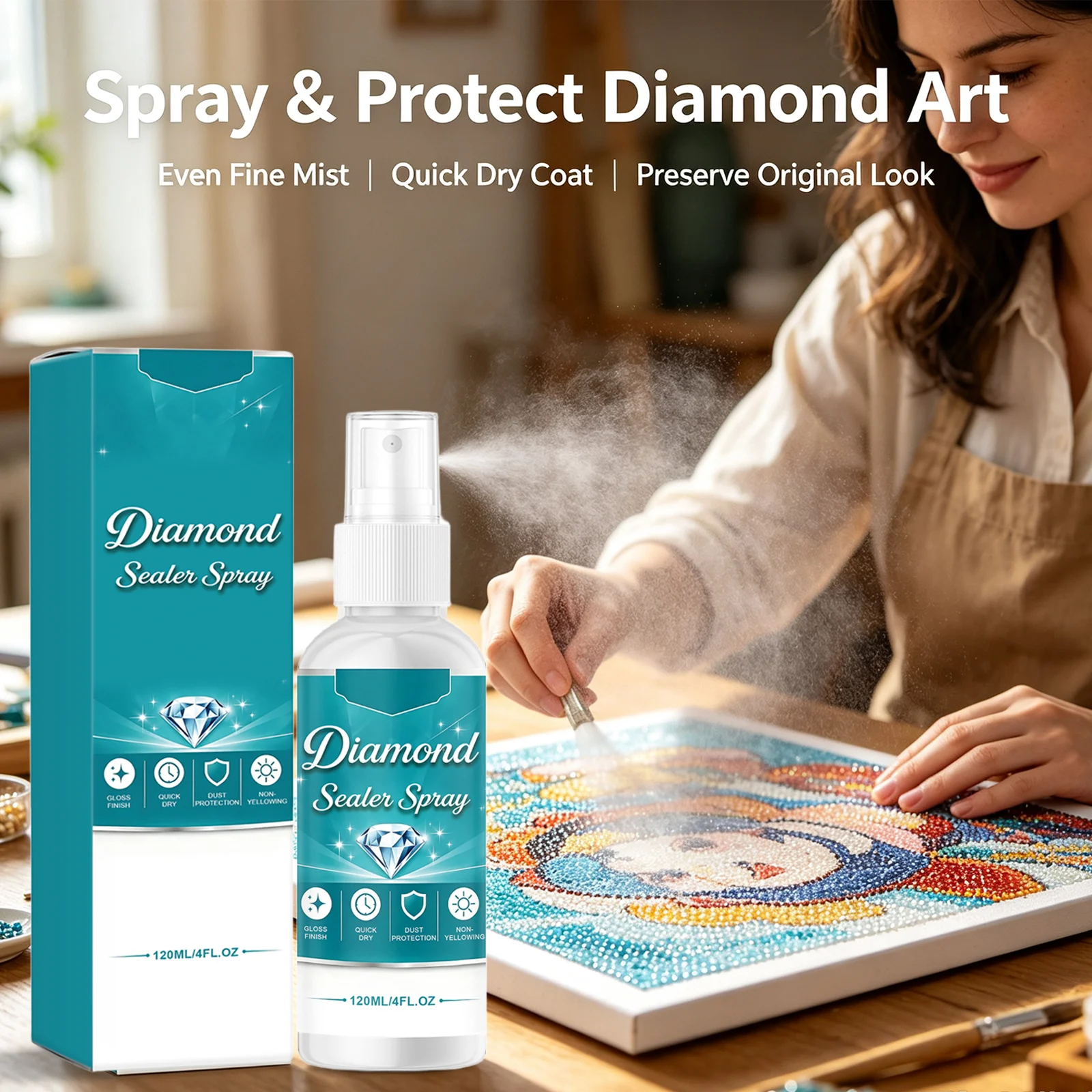 Diamond Sealer Spray DIY Diamond Art Protection Quick Dry Anti‑yellowing Permanent Hold Shine Effect 5d Diamond Painting Sealer view 5