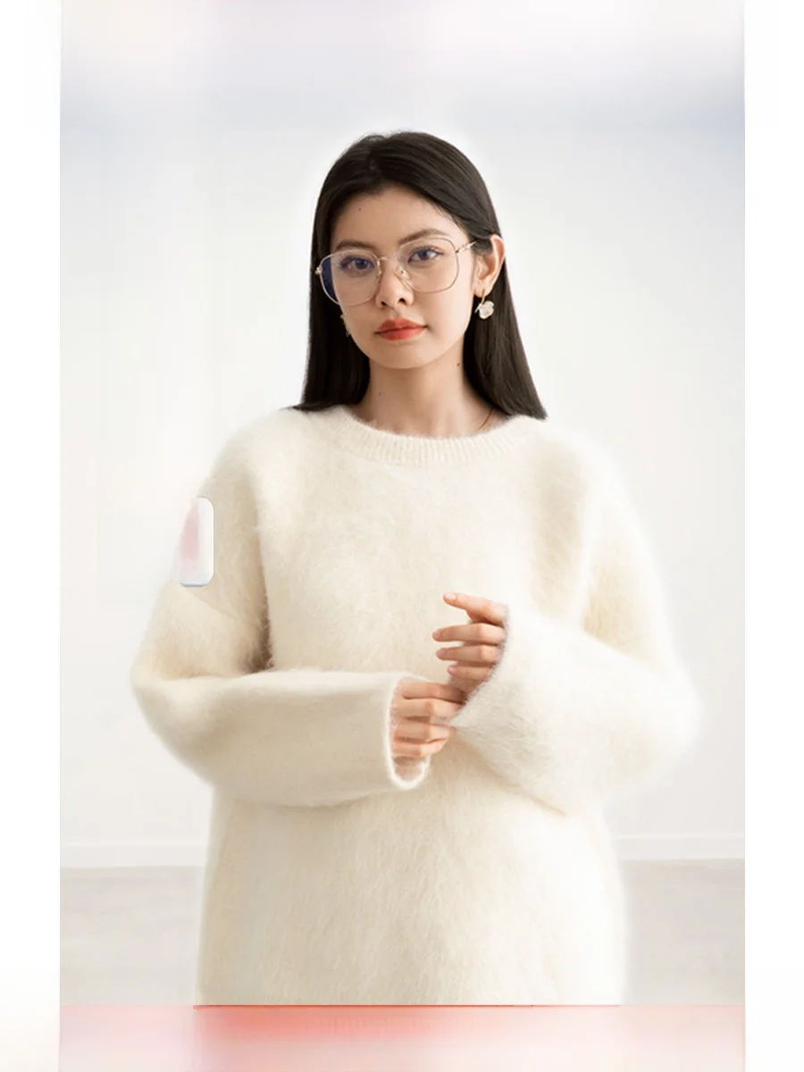 

Женский свитер ROCO из ультратонкой альпаки с круглым вырезом, свободного кроя, в стиле ретро, для повседневной носки, с длинными рукавами