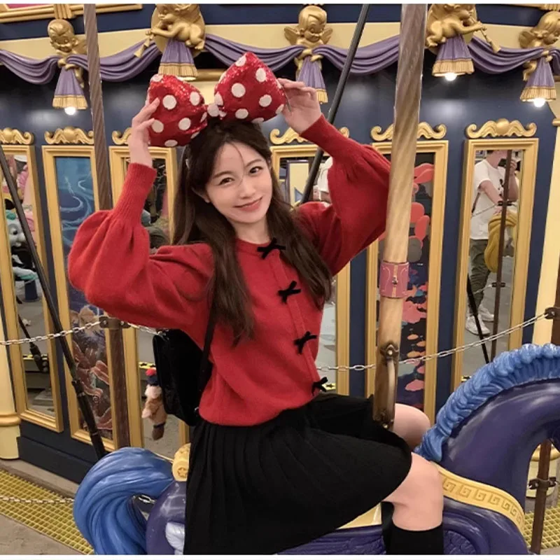 

Autumn Winter New Vintage Commute Solid Loose Warm Sweaters Women Clothing Fashion Elegant Chic Button Bow Knitted Cardigan