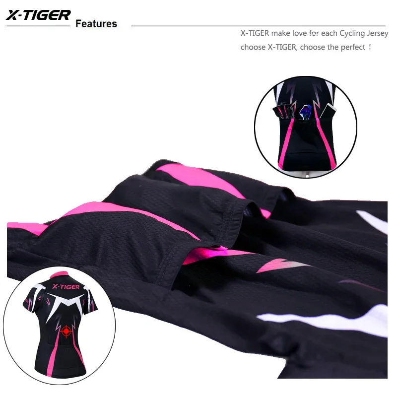 X-Tiger Cycling Jersey Women Mountain Bike Clothing Quick-Dry Racing MTB Bicycle Clothes Pocket Cycling Shirts Bicycle Clothing