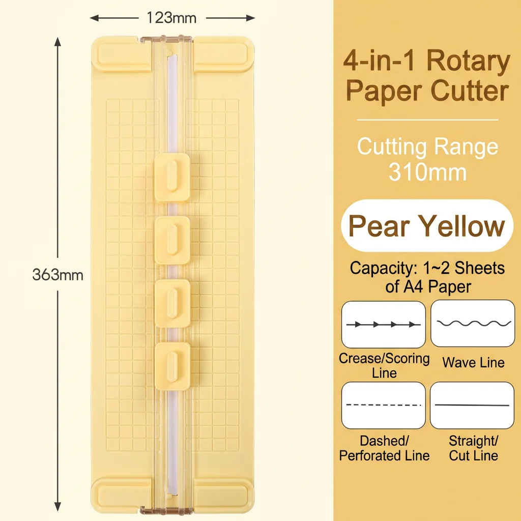 

Manual Rotary Paper Cutter Labor-Saving Portable Paper Trimmer 4-In-1 Paper Trimmer Macaron Color For Student Projects Photo
