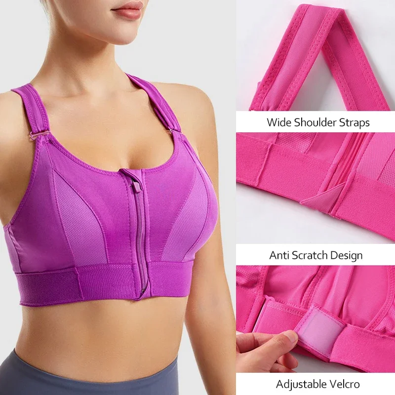 Aiithuug Sexy Zip Front Closure Strappy Criss Cross Yoga Bra Women\'s Padded Shockproof Gathered Seamless Wireless Sport Gym Bras