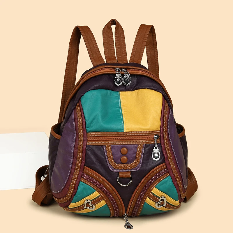 

Fashion Splicing Washing Leather Backpacks Female Luxury Bagpack for Women Large Capacity School Travel Bag Ladies Shoulder Bags