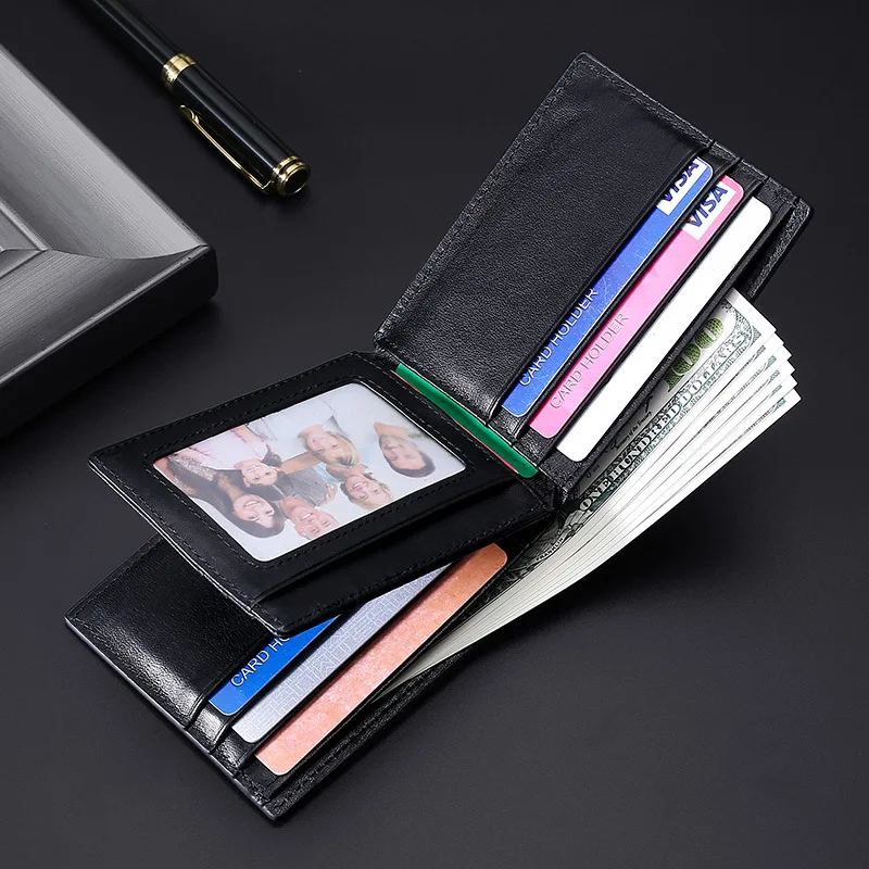 RFID Wallets for Men Slim Bifold Genuine Leather Front Pocket Wallet Extra Capacity Credit Card Holder Purse with  ID Window