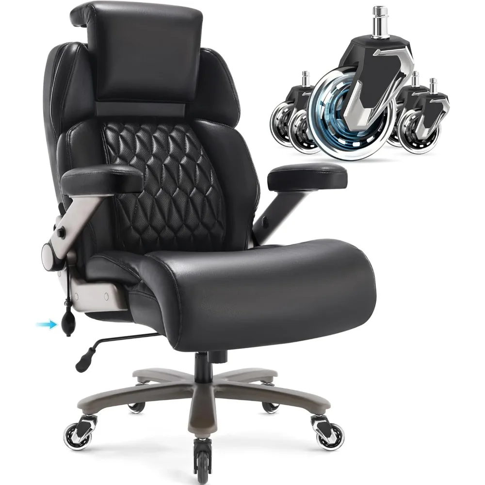 

Big and Tall Office Chair 700lbs - Adjustable Headrest&Lumbar Support, 3D Flip Arms, Large Wheels &Heavy Duty Metal Base, Ergono