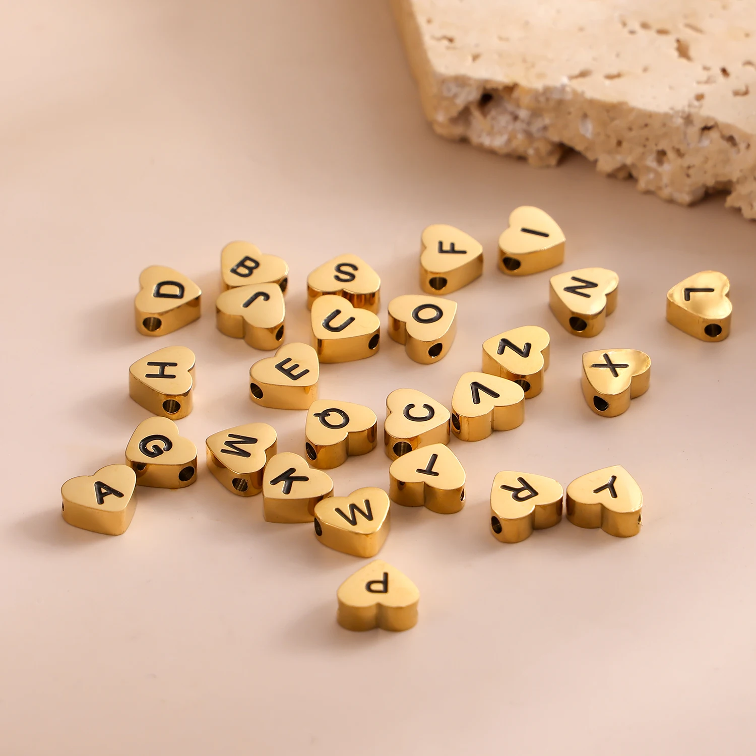 CARLIDANA Stainless Steel Alphabet Pendant Jewelry Accessories Gold Plated Black Letter Charm Heart Initial Beads for Jewelry