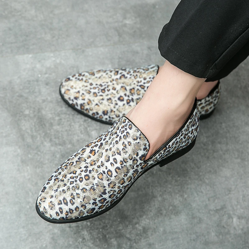 Men Leather Leopard Print Loafers Size 38-46 Comfortable Round Toe Classic Black Fashion Casual Shoes Breathable Summer Flats