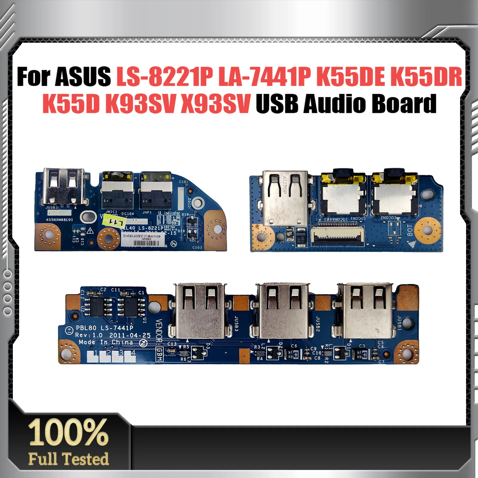 

For ASUS K55DE K55DR K55D K93SV X93SV 45VD K45V A45V laptop USB Board Audio Board LS-8221P LA-7441P 100% Tested Fast Ship