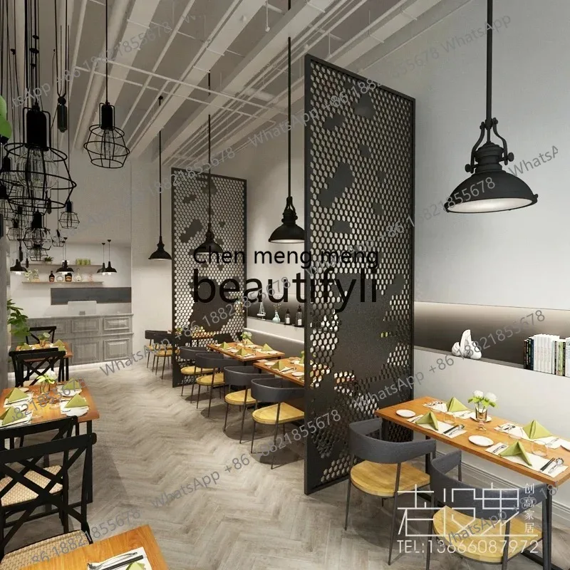 ss Iron Art Hollow Screen Partition Decoration Industrial Style Restaurant Booth Music Bar Nordic Style Partition Shelf ss26