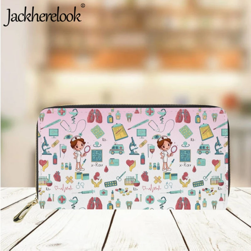 Jackherelook Nurse/Doctor Medical Syringe Stethoscope Cartoon Pattern Wallet for Women New Clutch Ladies Purse Card Holder Gift