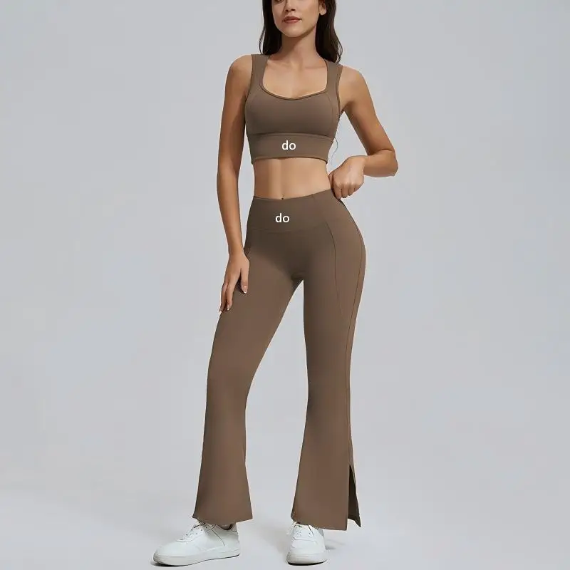 2026 yoga suit set, brushed bra, wide leg pants - gathered back, high waist, hip lifting, wide leg yoga set