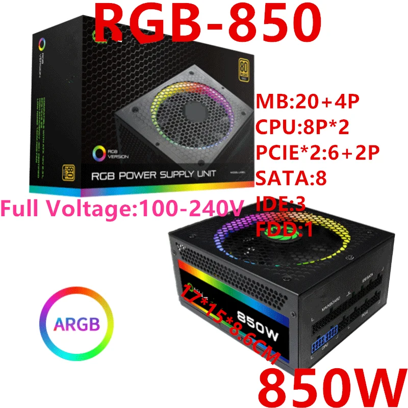 New Original PSU For GameMax 80plus Gold Silent Power Supply 1050W 850W 550W Power Supply RGB-1050 RGB-850 RGB-550