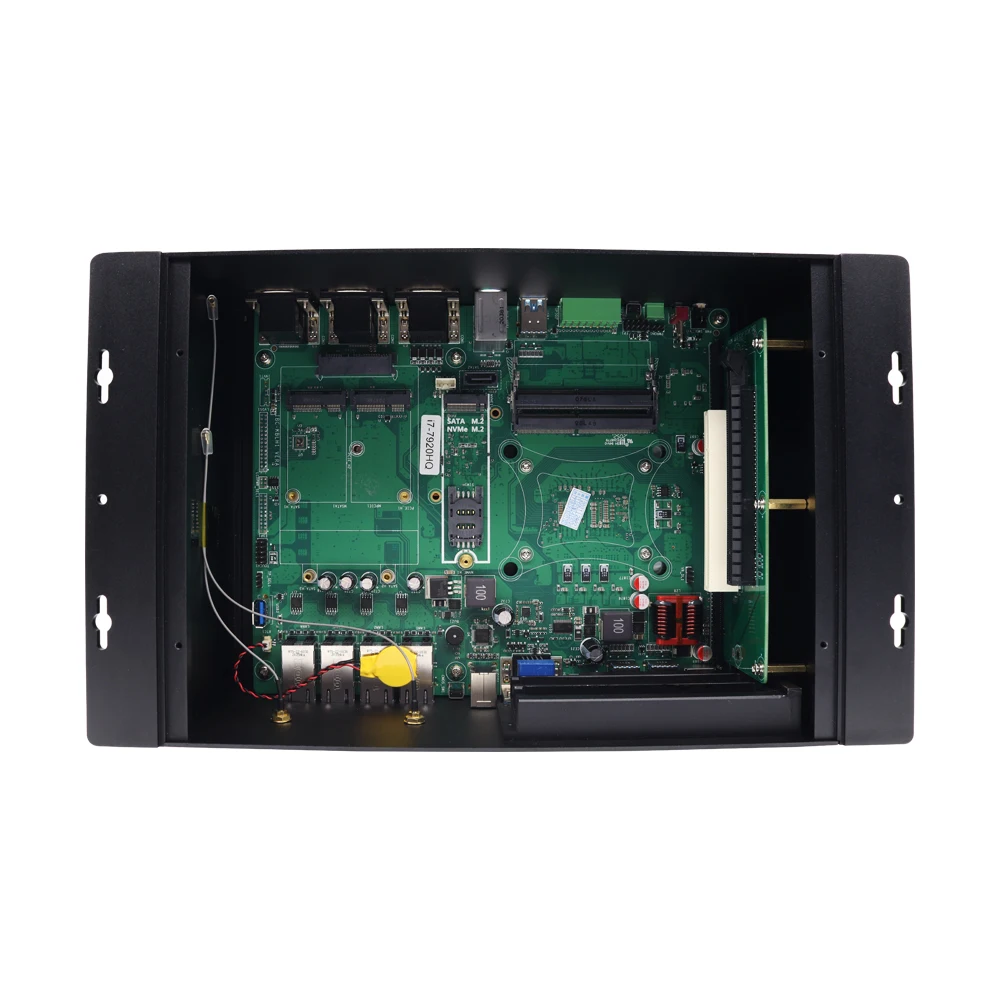 كمبيوتر صناعي بدون مروحة Core i7-7700HQ 6-COM Port HD VGA DP GPIO 4xIntel Lan POE Server للأتمتة البصرية في الصناعة