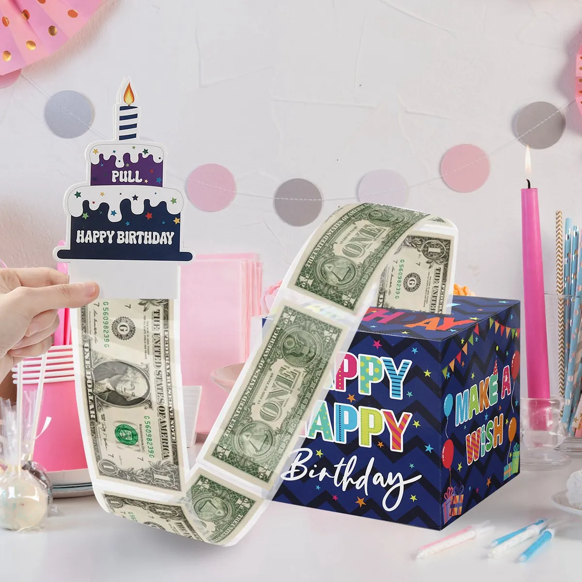 1pc Geburtstag Bargeld Geschenk Box mit Kuchen Karte Lustige Pumpen Spardose Kreative Geburtstag Geschenke Männer Frauen ﻿ Jubiläums-Party-Dekoration