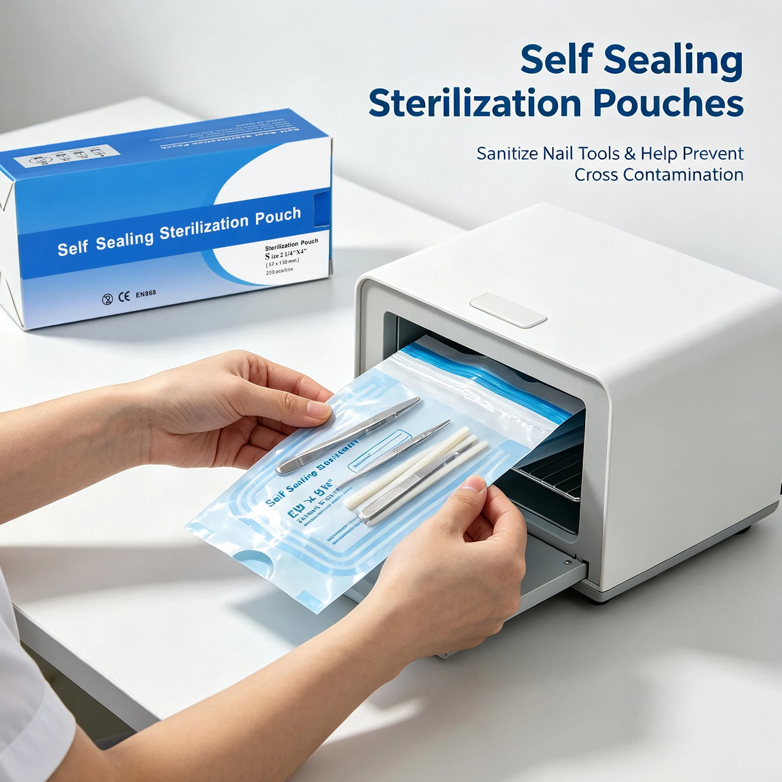 200pcs/Box Self Sealing Sterilization Pouches Disposable Autoclave Sterilizer Bags for Nail Tools Dental Beauty Salon Instrument